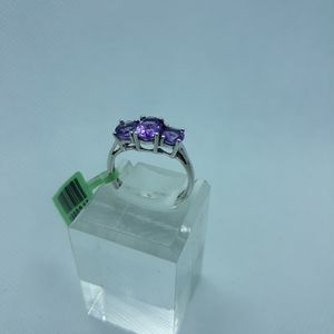 Genuine Amethyst 3 Stone Ring